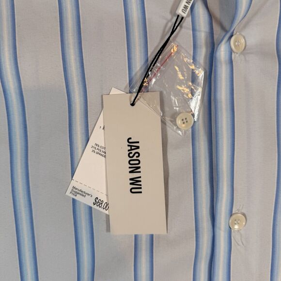 NWT Jason Wu Men's Casual Button Up Blue and White Stripe XL MSRP $68 - Picture 2 of 6